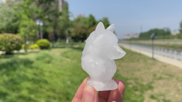Natural Crystal Carved Wolf Head Bust