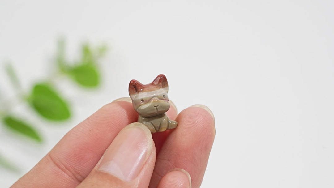 Natural Crystal Lovely Alashan Agate French Bulldog Carving