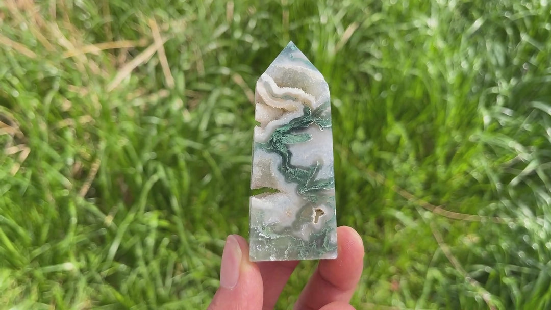 Natural Moss Agate Crystal Point
