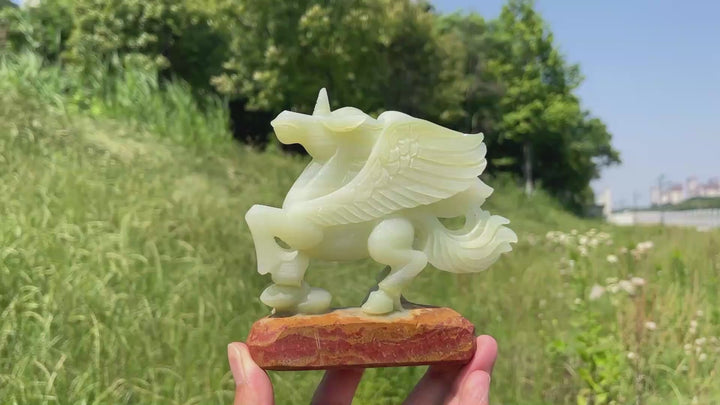 Unique,Natural Crystal Afghanistan Jade Winged Unicorn Carving