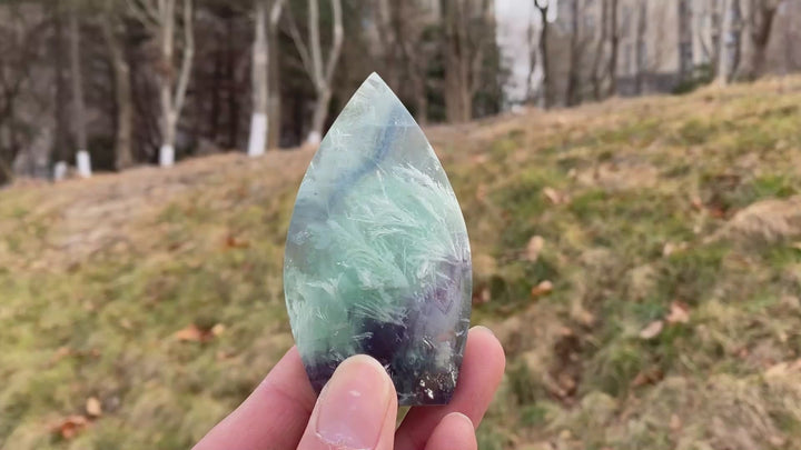 Natural Feather Fluorite Teardrop