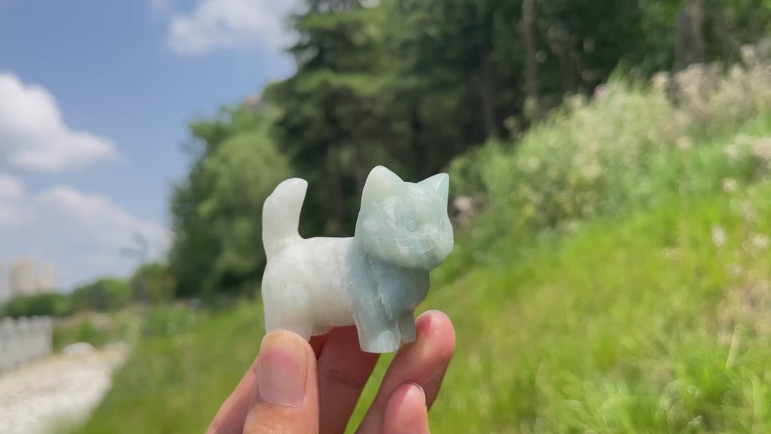 Natural Crystal Cat Carving With Raised Tail