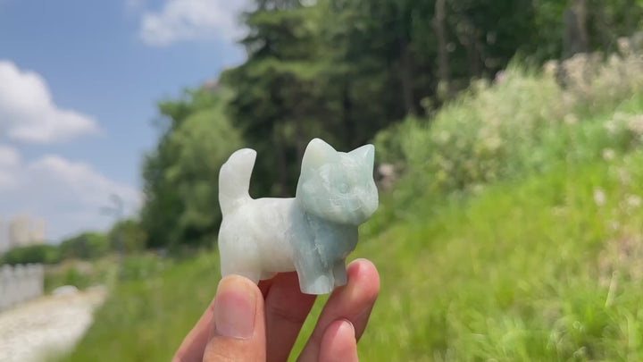 Natural Crystal Cat Carving With Raised Tail