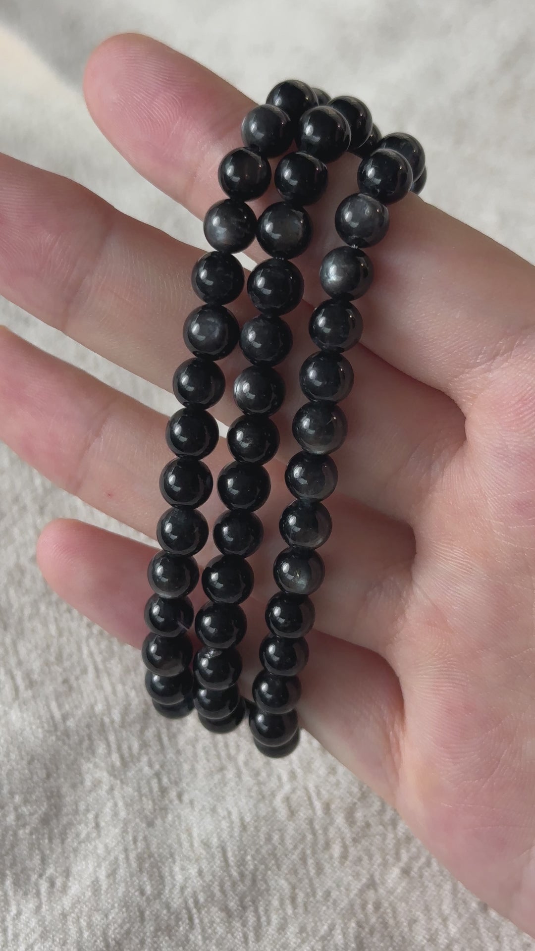 Black Aquamarine Triple Wrap Bracelet 5.9-6.3mm