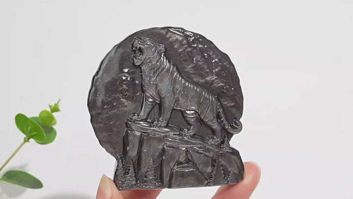 Natural Crystal Silver Obsidian Tiger Plaque