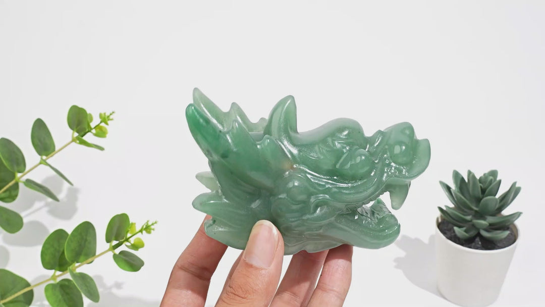 Natural Crystal Open Mouth Dragon Head Carving