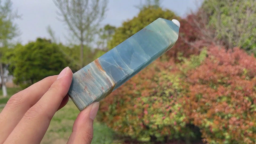 Natural Lemurian Aquatine Calcite Point
