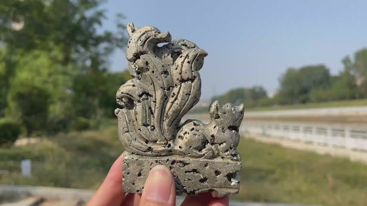 Unique,Natural Crystal Carving Pyrite Nine Tailed Fox