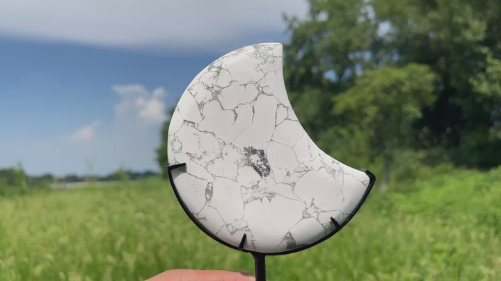 Unique,Natural Crystal Elegant Howlite Moon With Stand