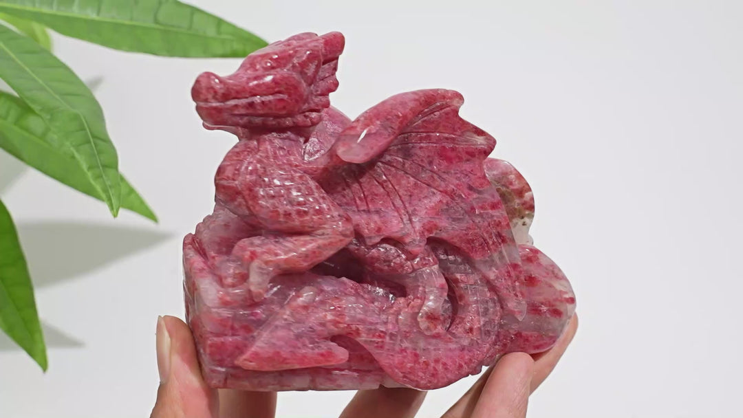 Unique,A Slightly Imperfect Natural Crystal Rhodonite In Quartz Flying Dragon Carving