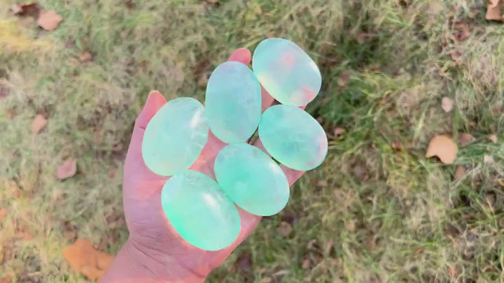 Natural Crystal Neon Blue Fluorite Palm Stone