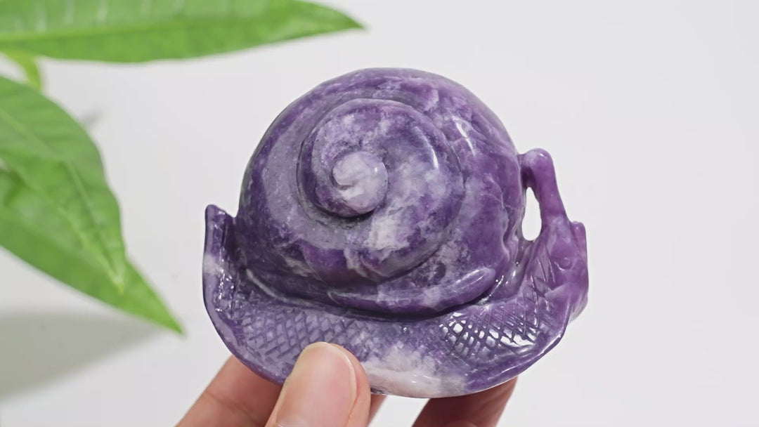 Unique,Natural Crystal Lepidolite Snail Carving