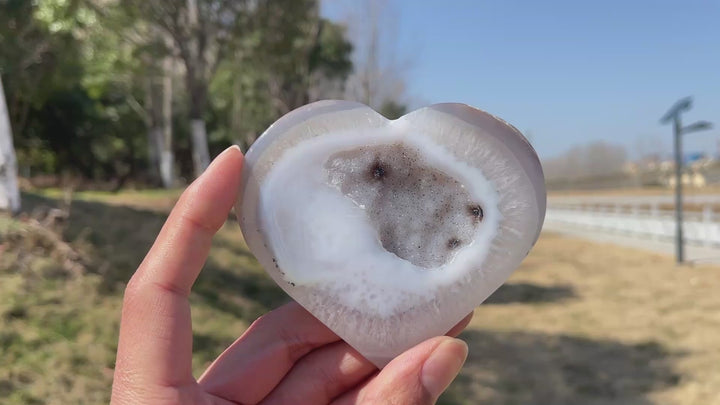 Unique,Natural Crystal Agate Geode Heart