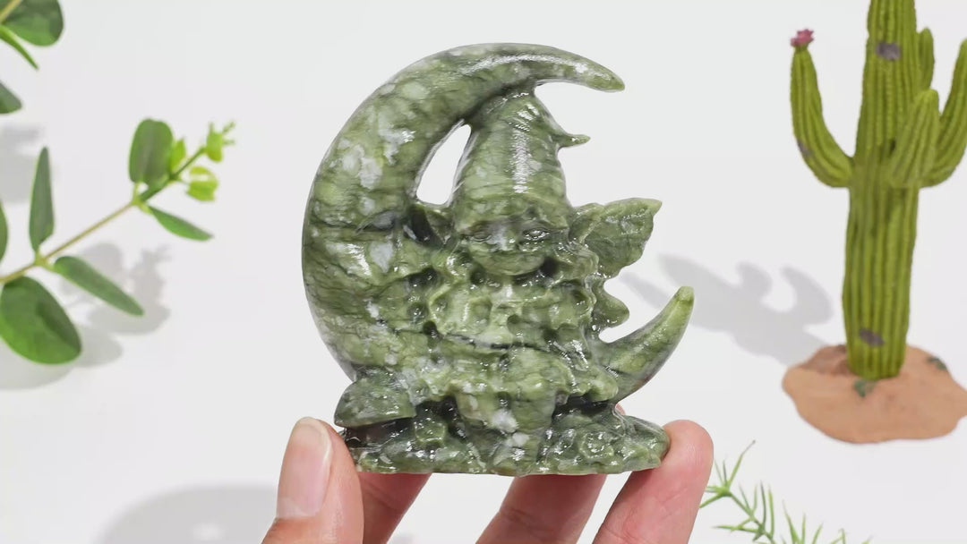 Natural Whimsical Moon Fairy Crystal Carving