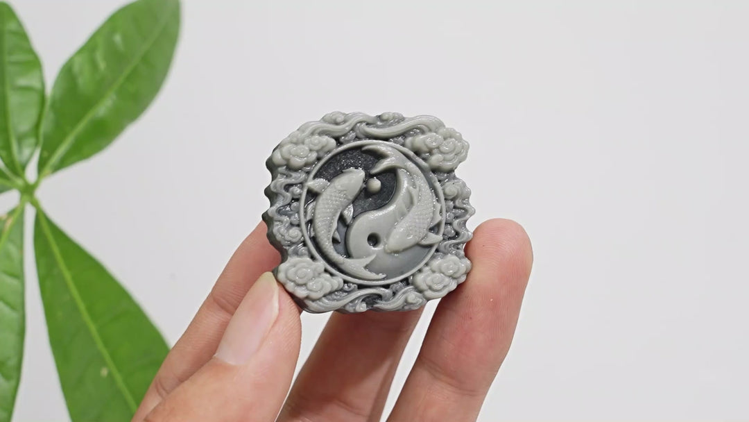 Natural Crystal Carving TaiJi Stone Koi Cloud