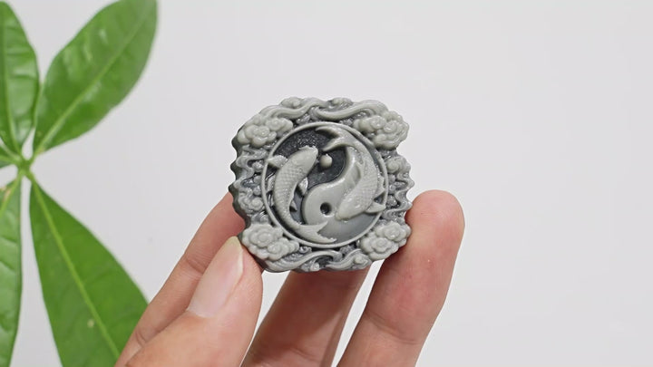 Natural Crystal Carving TaiJi Stone Koi Cloud