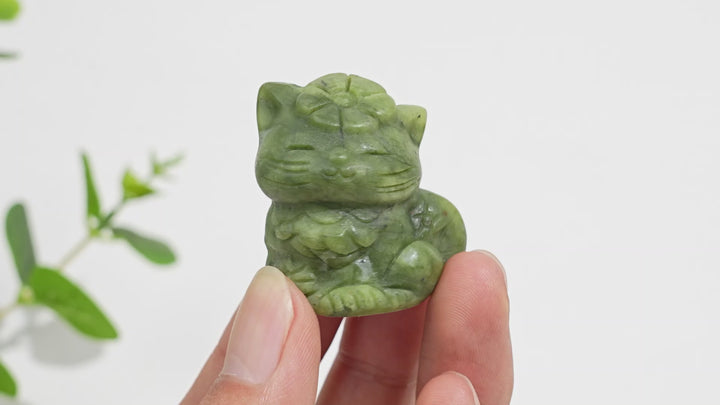 Natural Crystal Carving Sitting Flower Cat