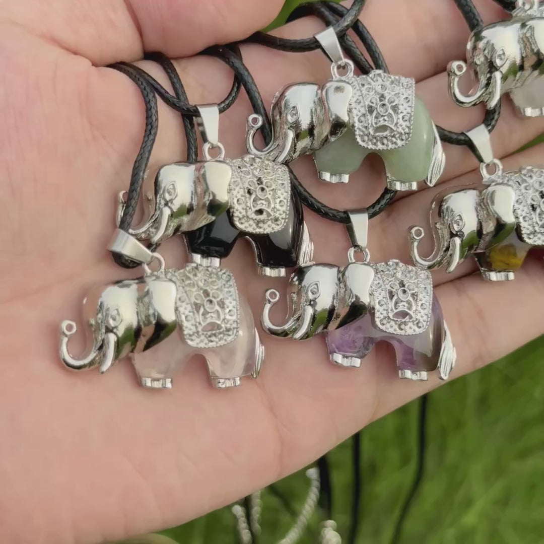 Crystal Carved Elephant Pendant