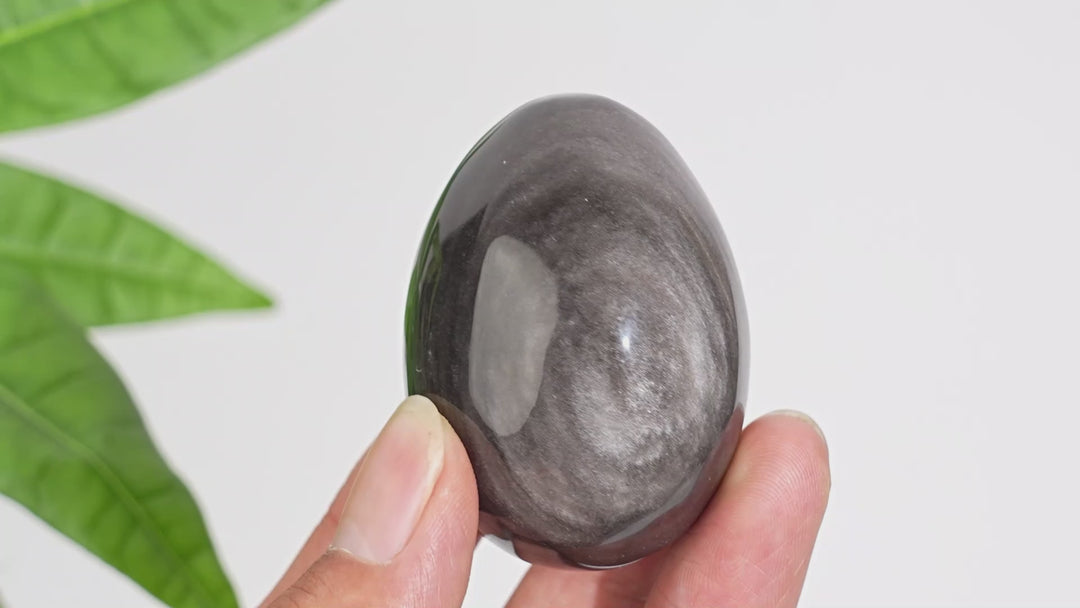 Natural Crystal Silver Obsidian Egg