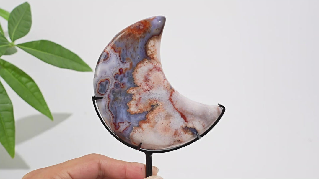 Unique,A Slightly Imperfect Natural Crystal Blue Flower Agate Moon