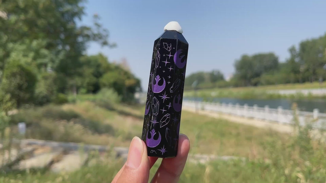 Natural Crystal Black Obsidian Printed Point