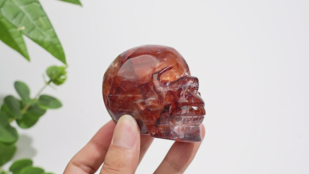 Unique,A Slightly Imperfect Natural Crystal Fire Quartz Skull Carving